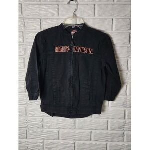 Boy's Harley Davidson black denim jacket Zip up Size 6 Logo